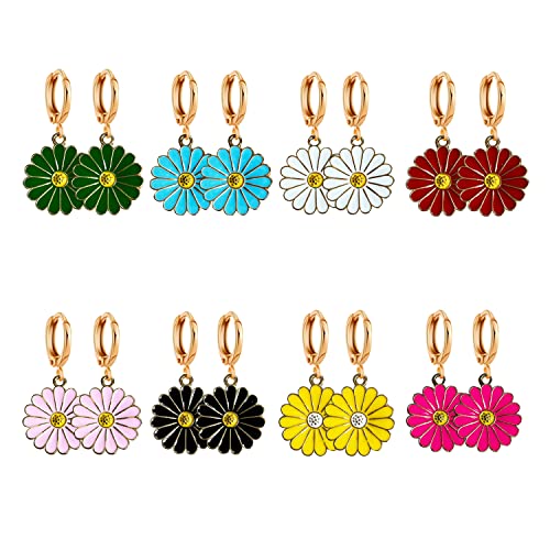 8 Pairs Huggie Hoop Earrings Small Gold Plated Cubic Zirconia Daisy Huggie Hoop Earrings for Women