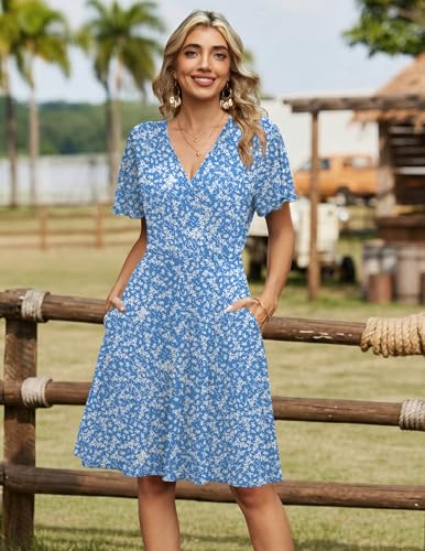 Image of Zeagoo Womens Summer Dresses Wrap V Neck Dress Floral A-Line Ruffle Sleeve Casual Sundress with Pockets 2026