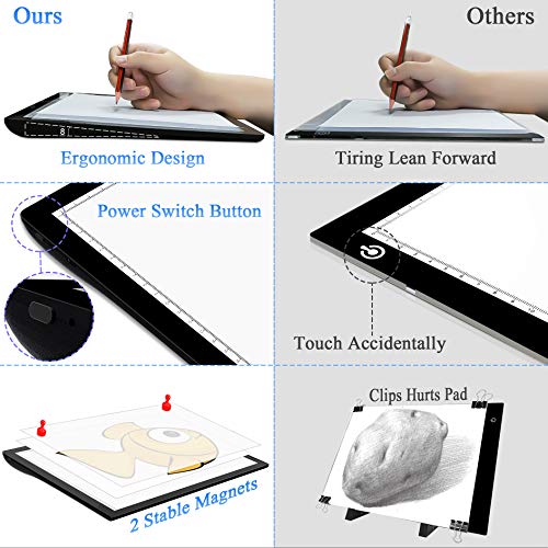 Rechargeable Light Box For Tracing Board Portable Cordless Light Pad Drawing A4 Led Trace Lights, Golspark Wireless Battery Operated Copy Board Dimmable Black Diamond Painting Sketch - Gift For Kids #TOP3