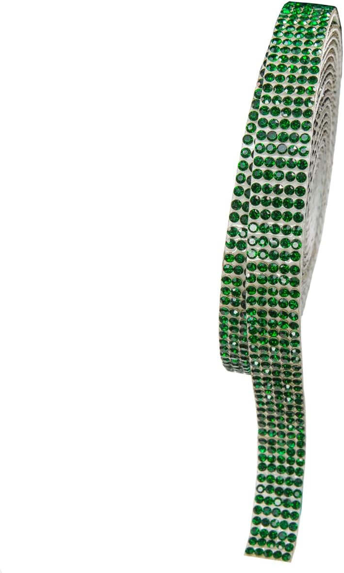 qiipii 3 Yards Emerald Green Self Adhesive Rhinestone Strips K9 Glass Crytal Diamond Dark Green Bling Glitter Rhinestones Ribbon Sticker Bling Wrap Roll for Crafts DIY Arts Crafting Car Phone Decor