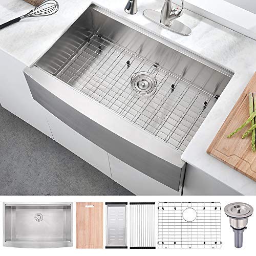 Black Friday - 40% OFF 33 Inch 16 Gauge Stainless Steel Workstation Farmhouse Apron Kitchen Sink - BoomHoze Handmade Deep Single Bowl Kitchen Sink
