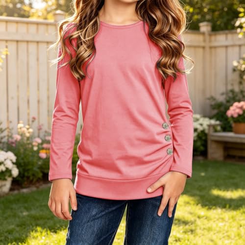 Girls Long Sleeve Shirts Kids Crewneck Knot Front Base Layer Tops Pink - image 2