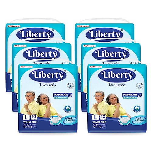 Liberty Popular Adult Diapers, Tape Style, Large (L) Size, 60 Count, Waist Size (101152cm 40