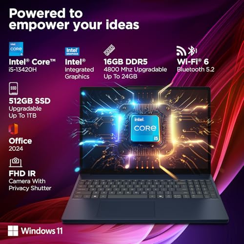 Image of Lenovo IdeaPad Slim 3 13th Gen Intel Core i5-13420H 15.3 inch (38.8cm) WUXGA IPS Laptop (16GB RAM /512GB SSD /Windows 11 /Office Home 2024 /Backlit Keyboard /1Yr ADP Free /Blue /1.6Kg), 83K100N9IN