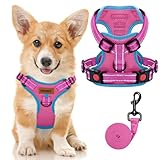 MIDOG No-Pull Dog Harness | Adjustable & Reflective Pet Harness Leash Set for Small Medium Large Dogs Walking, Training| No Choke, Front Clip, Soft Padded Vest with Easy Control Handle - Pink, S