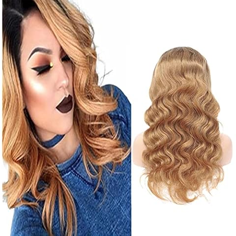 Real Hair Wig Ombre 1b 27 Wig 13 x 4 x 1 Transparent Lace Front Wig Human Hair Pre Plucked Middle Part Wigs for Black Women Brazilian Body Wave Human Hair Wig 26 Inches 130% Density Cover