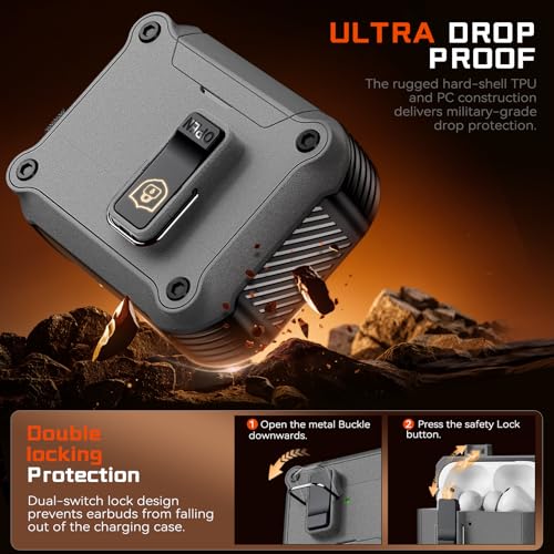 Image of Inesore for AirPods Pro 3 Case with Secure Lock (Stone) | Phone Stand Design,Compatible with MagSafe,Automatic Snap Switch Secure Cover with Cleaner Kit & Keychain
