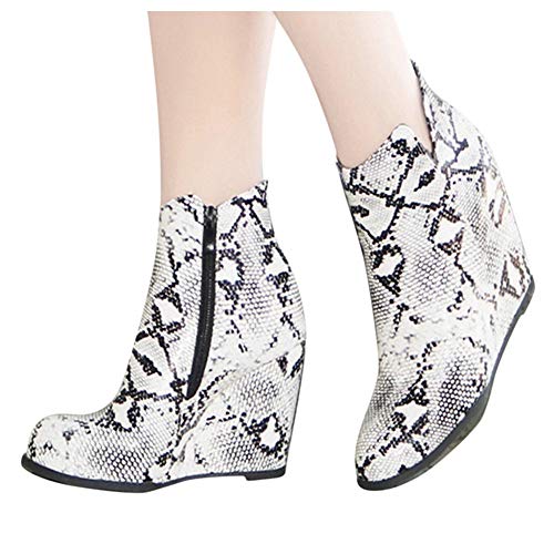 Ankle Booties for Women Low Heel,Wedges Ankle Boots Retro V Cut Comfy Short Boots Flock Leather Zip Closure Stacked Chunky Block Heels Shoes