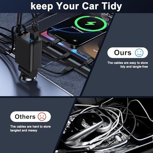 4 in 1 Zigarettenanzünder USB C, Einziehbares Auto Ladegerät 12V USB Adapter Kfz Schnellladegerät mit Typ C Ladekabel für iPhone 17 Pro 16 15, Samsung Galaxy S25 S24 S23 S22 A56 5G A55 A36 A26 A17 A16 – Bild 6