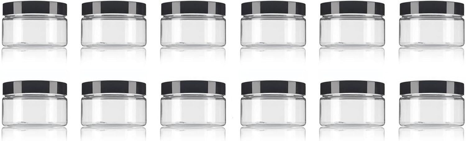 6Pcs 250ml/8oz Plastic Refillable Jars Empty Cosmetic Containers Cases with Black Lid Cream Lotion Box Ointments Bottle Food Bottle Makeup Pot Jar for Lip Balm Make Up Eye Shadow Powder (Pack of 2)