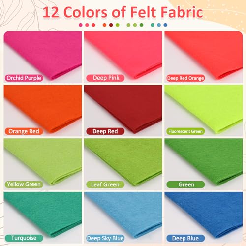 Image of XSEINO 12 Rolls 8 inchx35 inch(20.5x90cm) 1.4mm Thick Soft Felt Fabric Sheet 12 Assorted Neon Series Colors Felt Pack for DIY Craft Sewing Squares Nonwoven Patchwork