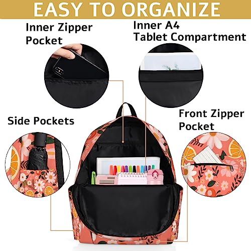 Orange Fruit Kids Backpack for Boys Girls Flower Pattern Preschool Toddler Backpack Kindergarten Nursery Bookbag Travel Children Lightweight School Bag4