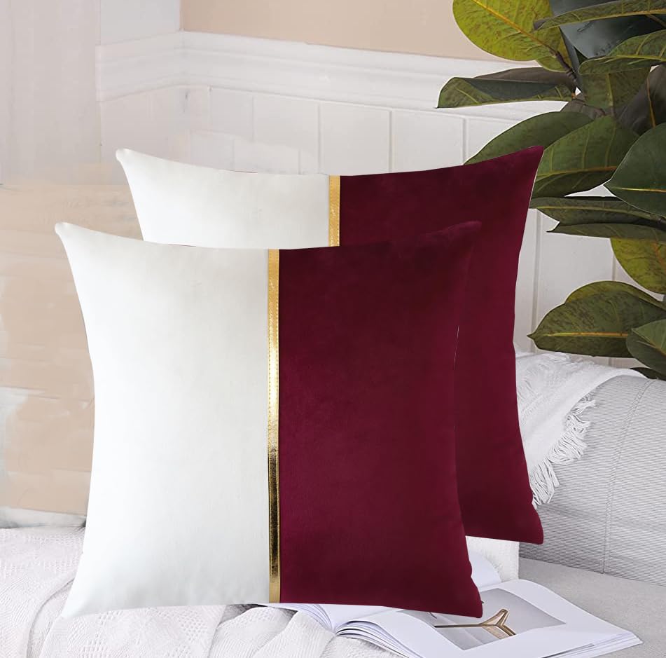 Image of HIMS Velvet Sofa Pillow Cover Set of 2, Luxury Cushion Cover 22 inch x 22 inch for Decorative Living Room Sofa Bedroom Car (22x22 Inch, Maroon)