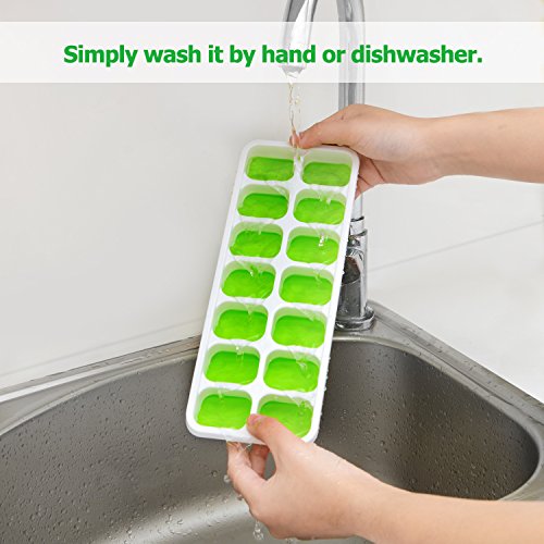 Adoric Ice Cube Trays 3 Pack, Easy-Release Silicone and Flexible 14-Ice Trays with Removable Lid, LFGB Certified and BPA Free, Stackable and Dishwasher Safe (White + Green)