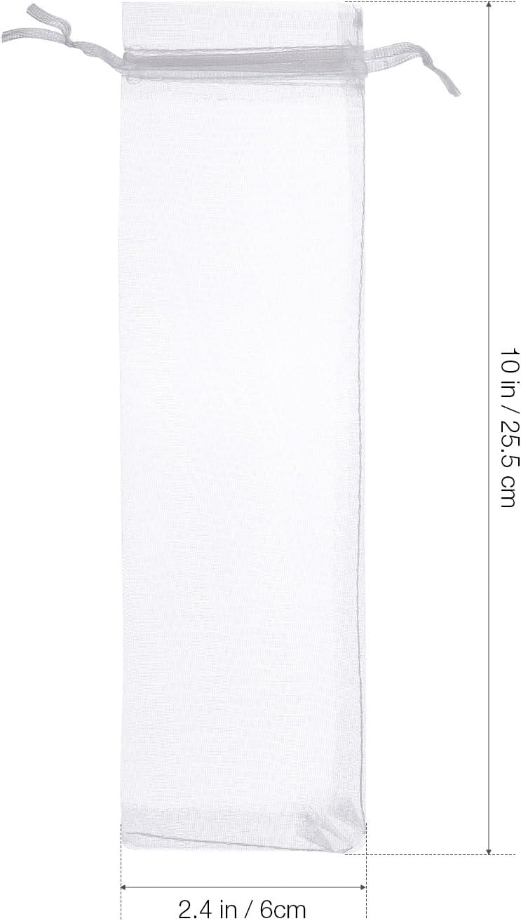 DOITOOL 150 Pcs White Organza Hand Fan Bags for Wedding Favors, 2x10 Inch Sheer Drawstring Pouch, Folding Fan Bags Packaging for Party Supplies Candy Toys Jewelry Treats image 4