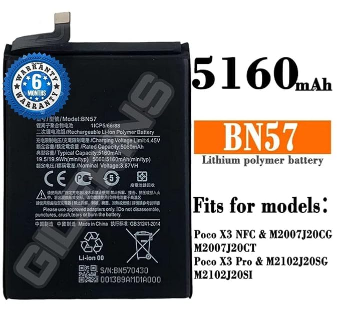Image of Original BN57 Battery for Mi Poco X3 NFC /M2007J20CG / M200J20CT /M2102J20S1 / M2102J20SG Battery with 6 Month Warranty **** (E165)