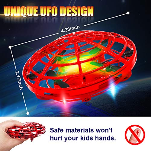 Hand Drones, Hand Operated Drones, econoLED Boy Toys Kids Hand Controlled Flying Ball Drone,Hands Free Mini Flying Ball Helicopter with 2 Speed & 5 LED Lights for Boys, Girls, Kids Gift (Light Red) - Thumbnail 3