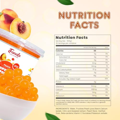 image for Fanale Peach Popping Boba Pearls, Vegan, Non GMO, Gluten Free, Fat Fre
