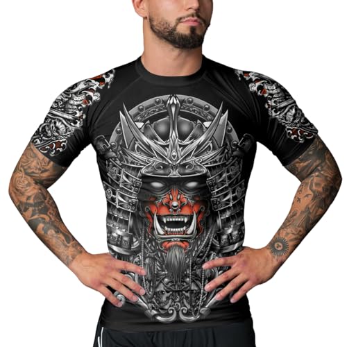 Samurai Men’s MMA Rash Guard Short Sleeve 3D Printed Base Layer Compression Shirt for BJJ Grappling Jiu Jitsu4