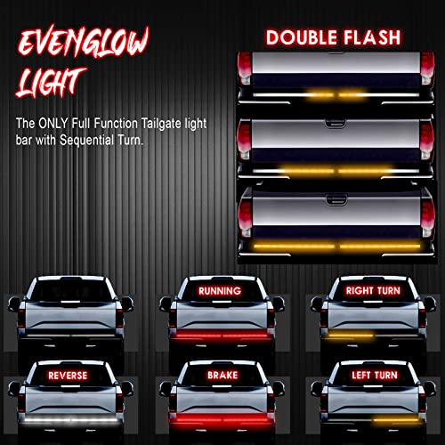 60 In Led Tailgate Light Bar For Pickup Trailer Suv Rv Van With 4-Way Flat Connector Wire - Solid Amber Turn Signal, Red Brake Running, Full Featured Reverse Running Brake Turn Signal No Drill Install #TOP1