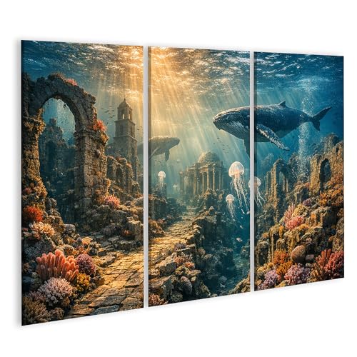 Tableau sur toile monde sous-marin avec baleines et méduses déco