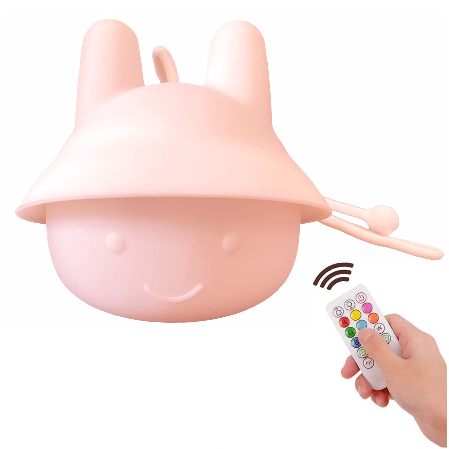 Glinrui Kids Night Light, Hanging Bedside Lamp, Silicone Soft Night Lights - with Touch and Remote Control - for Girls, Toddlers, Babies, Students, Child, Boy,Infant, Kid - Summer Camp Rabbit Pink