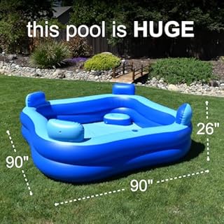 Rukala Inflatable Pool Bundle with Seats & Headrests - 8ft x 8ft - Electric Pump and Ground Tarp Included - Fast Setup and Reinforced Seams