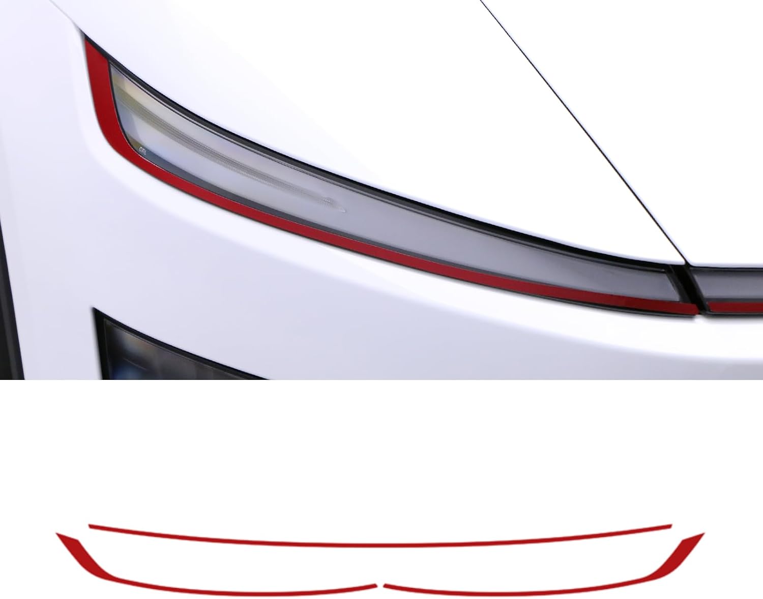 BETTERHUMZ Car Headlight Strips Decorative for Tesla Model Y Juniper 2025 | PET Transparent Headlight Protective Cover Decor Sticker Car Exterior Accessories (Red)
