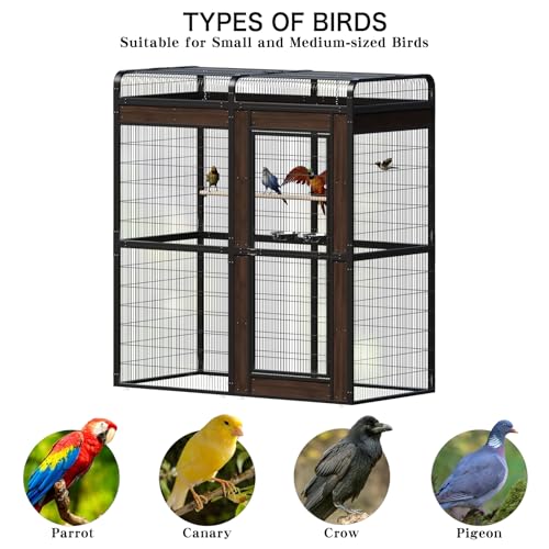 Large Bird Cage for Parakeets Outdoor Bird Aviary Parrot Cage with Perch, Birdcage for Macaws Canaries Parrots Budgie Lovebirds-Black