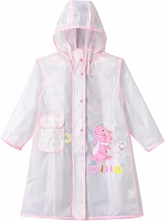 Vibe Apparel Transparent Dinosaur Print Kid’s Waterproof Raincoat Rain Jacket Suit with Hood and Visor for School Boys and... Price In India
