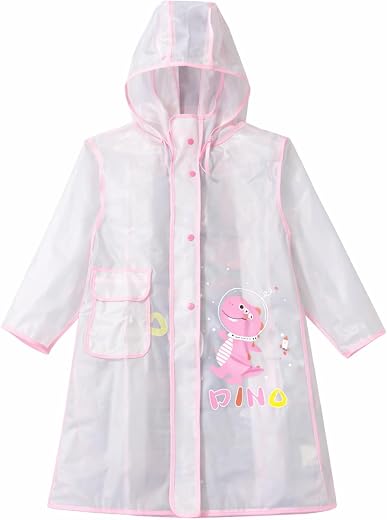 Vibe Apparel Transparent Dinosaur Print Kid’s Waterproof Raincoat Rain Jacket Suit with Hood and Visor for School Boys and...