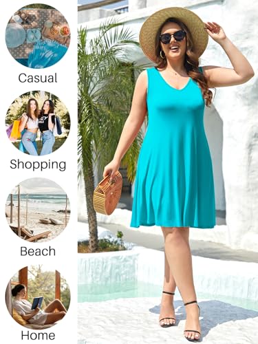 Image of BELAROI Women Casual Summer Beach Dresses Plus Size Sundress V Neck Pockets Swing Tank Dress Cover Ups