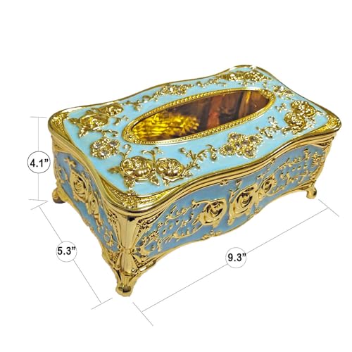 Image of Napkin Holder for Dining Table - Tabletop Napkin Dispenser, Tissue Paper Container for Kitchen, Home, Office, Restaurant (White, Gold) (Sky Blue-Gold)