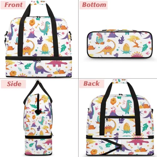 Large Weekender Overnight Bags Colorful Watercolor Dinosaur Travel Duffel Bag for Women Men Gym Bag With Shoe Compartment Foldie Travel Tote Bag Carry On Personal Item Bag for Travel Gym Sports3