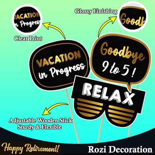 Image of Rozi Decoration Retirement Party Photo Booth Props | 20-Piece Multicolored Cardstock Cutouts with Wooden Sticks | Happy Retirement Decorations for Mom, Dad, Teachers