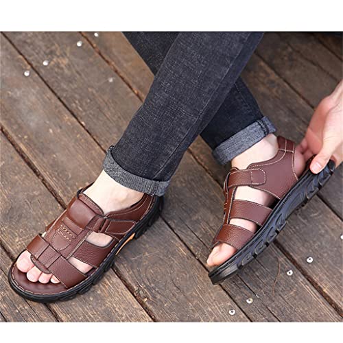 Men Genuine Leather Sandals Outside Cow Leather Slippers Soft-Soled Male Casual Sandals Non-Slip(43)3