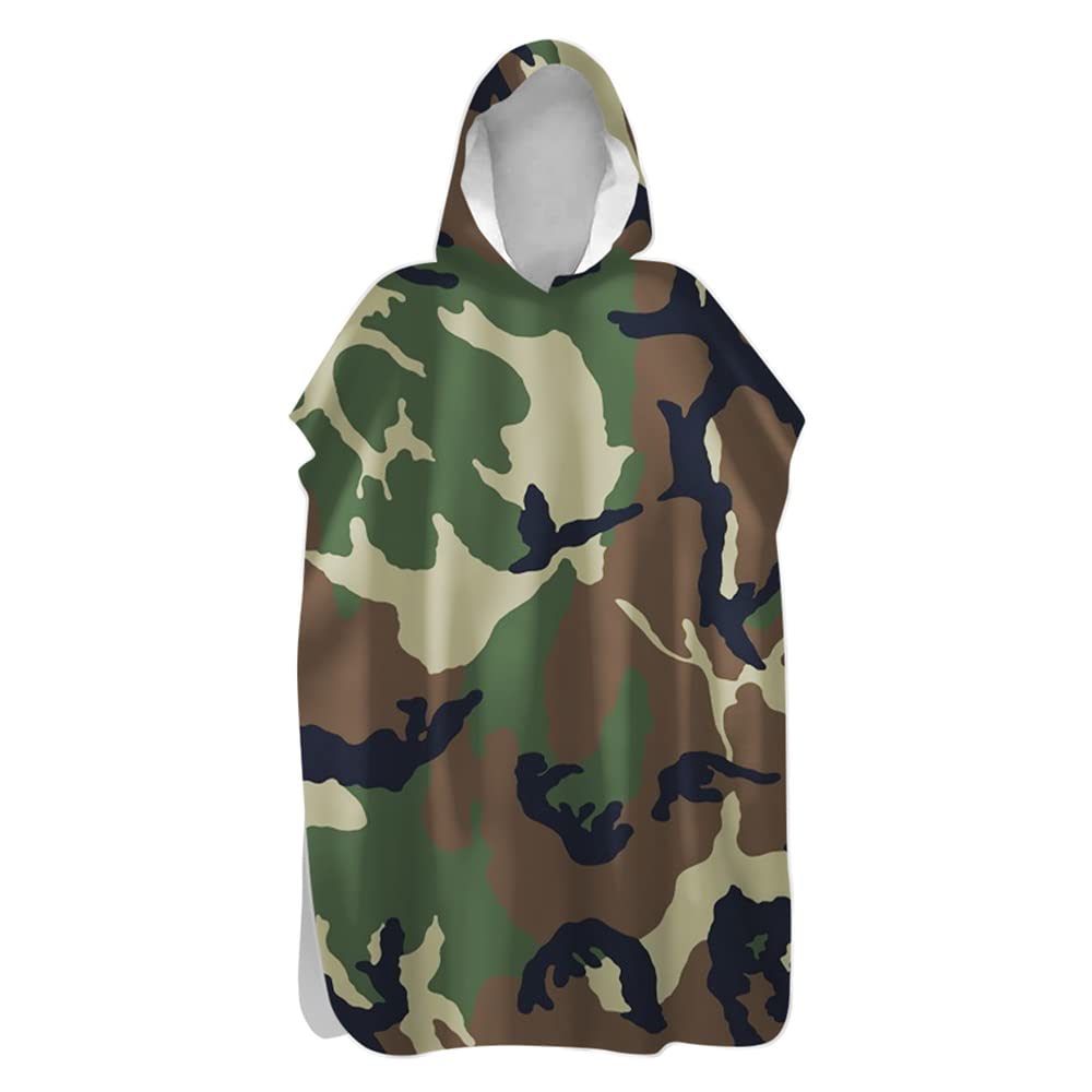 Beach Towel Hooded Poncho, Treer Quick Dry& Light Weight Changing Bath Robe with Hood, Ideal for Adult Woman & Man Child Swimming, Surfing, Bathing, Travel Towel (Camouflage,75x145cm)