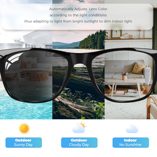 Image of Smart Glasses for Men Women, Bluetooth Audio Sunglasses with Color-Change Lenses Automatic Power On Off UV Protection Anti-Blue Lens Speakers Touch Control for Indoor Outdoor Walking Working