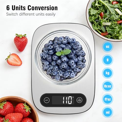 Food Scale, 11lb Kitchen Scale with 6 Units Tare Function & Backlit LCD, Precise 1g Stainless Steel Digital Scale, Hanging Design for Baking, Cooking, Healthy Eating and Meal Prep（Batteries Included） - image 3