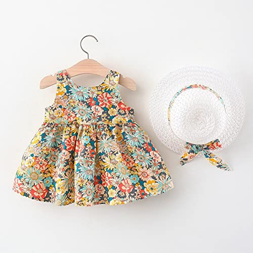 Baby Girl Tutu Summer Dress Sleeveless Casual Floral Backless Princess Dresses Swing Sundress Skirt with Straw Hat Beachwear3