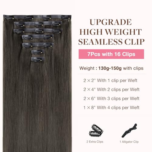 Image of GOO GOO Clip in Hair Extensions Real Human Hair, Remy Human Hair Extensions Clip ins for Women, Natural Human Hair, 24inch 160g 7Pcs, 1C Mocha Brown