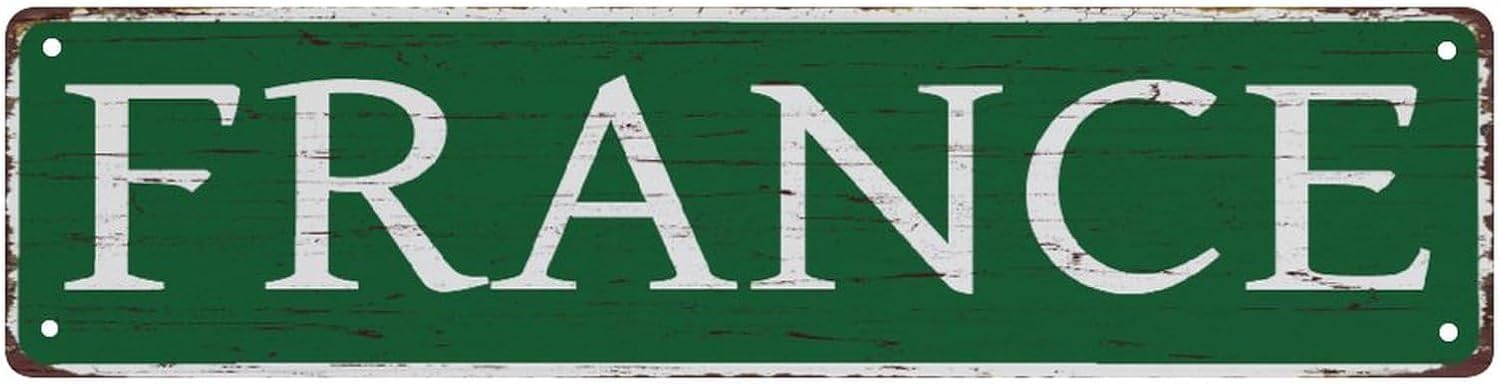 peiyeety Vintage Metal Tin Sign Decorative Wall Art France Themed Sign, Rustic Style, Durable Waterproof Rustproof, For Home, Country Decor, Travel, Easy To Mount, 4x16 Inch