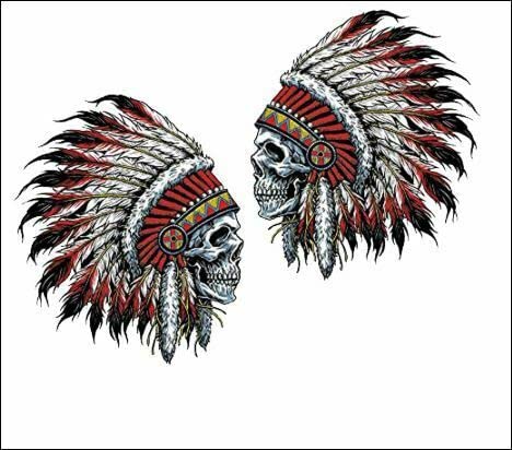 Kramer Indian Chief Skull Decals Set Vinyl Right and Left Facing Stickers for Car Vinyl Decal Truck Window Bumper Sticker 5 х 4 in.
