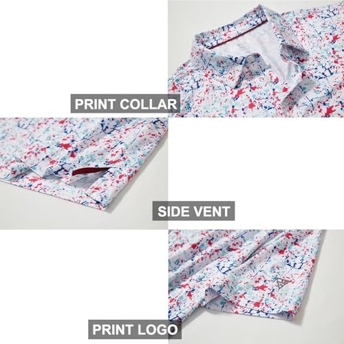 Image of Golf Shirts for Men Dry Fit Short Sleeve Print Performance Moisture Wicking Polo Shirt