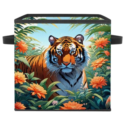 Boîte de rangement pliable tigre et fleur : cube durable maison - 2