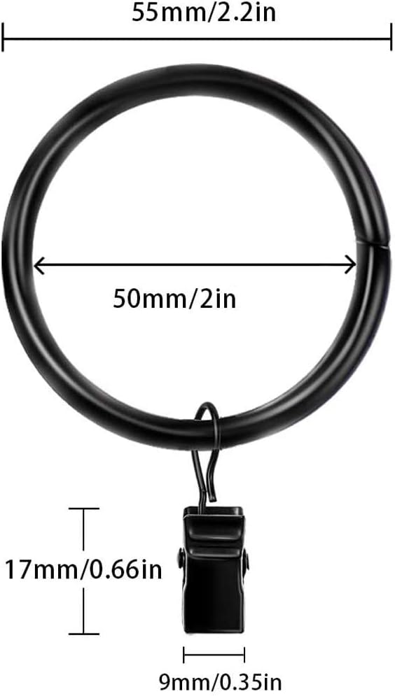 20 Pack Rustproof Curtain Rings with Strong Clips, Drapery Rings 2 Inch Internal Diameter