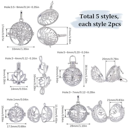 SUNNYCLUE 10Pcs Cage Charms Large Locket Cage Pendants Crystal Cage Necklaces Holder Silver Tree of Life Lotus Flowers Openable Charm Chakra Stone Bead Necklace Holders for jewellery Making Charms - Image 2