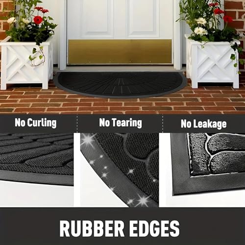 Image of Semi-Circle Durable Rubber Non Slip Front Door Mat for Outside Inside Entry Entryway | Dirt Trapper Welcome Mat for Muddy Paws and Shoes, Brown, 45x75 cm