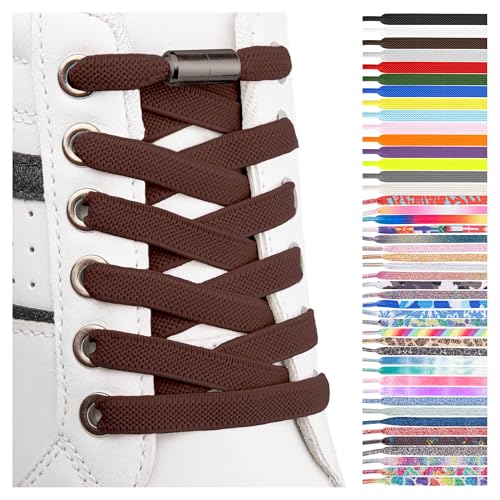 SULPO Platta skosnören utan band – färgglada skosnören snabbförslutning – elastiska skosnören – gummi – skosnören – snören för barn och vuxna, BRUN, Einheitsgröße