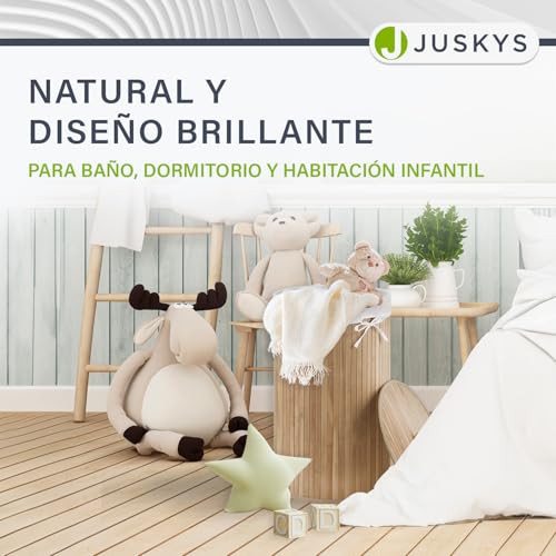 Juskys Cesto para la ropa de bambú Curly-Round — Volumen de 55 litros - Cubo para la ropa con tapa, asa y bolsa para la ropa de tela — Cubo para la ropa con 1 compartimento — Natural - imagen 8
